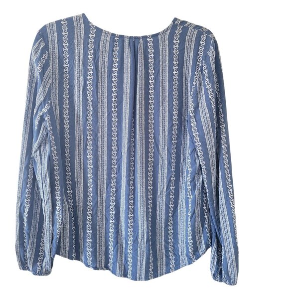 Simply Styled Boho Top Womens Size S Blue Printed Long Sleeve Casual - Picture 2 of 10